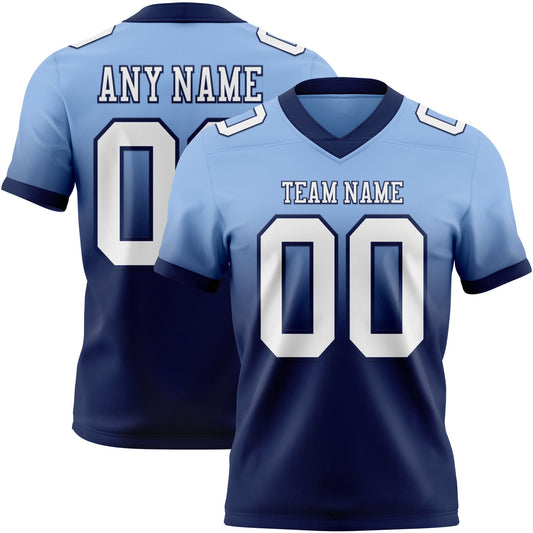 Custom Light Blue White-Navy Mesh Authentic Fade Fashion Football Jersey - Sky-Custom