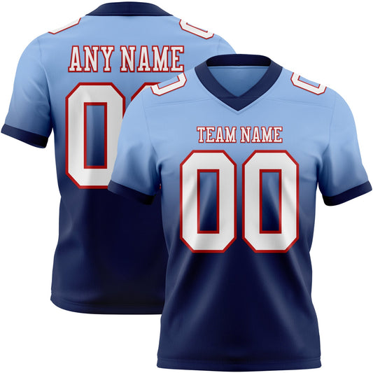Custom Light Blue White Navy-Red Mesh Authentic Fade Fashion Football Jersey - Sky-Custom