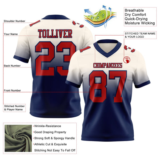 Custom Cream Red-Navy Mesh Authentic Fade Fashion Football Jersey - Sky-Custom