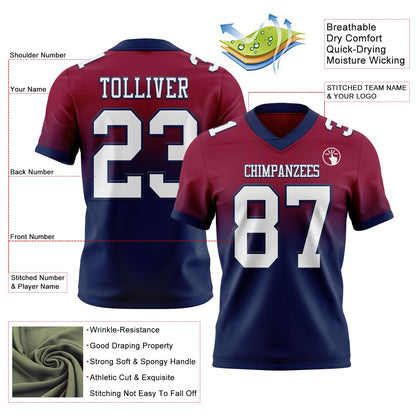 Custom Maroon White-Navy Mesh Authentic Fade Fashion Football Jersey - Sky-Custom