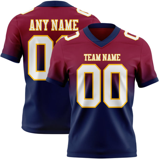 Custom Maroon White Navy-Gold Mesh Authentic Fade Fashion Football Jersey - Sky-Custom