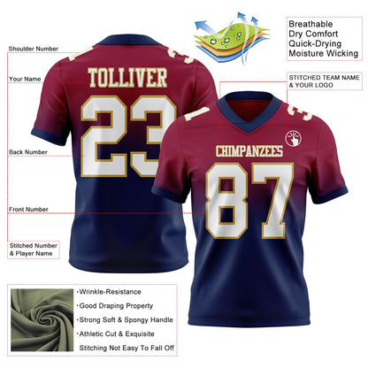 Custom Maroon White Navy-Old Gold Mesh Authentic Fade Fashion Football Jersey - Sky-Custom