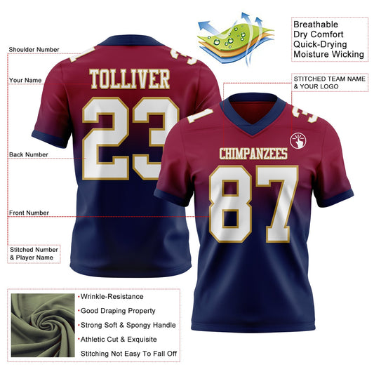 Custom Maroon White Navy-Old Gold Mesh Authentic Fade Fashion Football Jersey - Sky-Custom