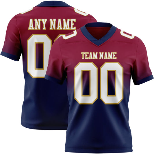 Custom Maroon White Navy-Old Gold Mesh Authentic Fade Fashion Football Jersey - Sky-Custom
