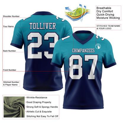 Custom Teal White-Navy Mesh Authentic Fade Fashion Football Jersey - Sky-Custom