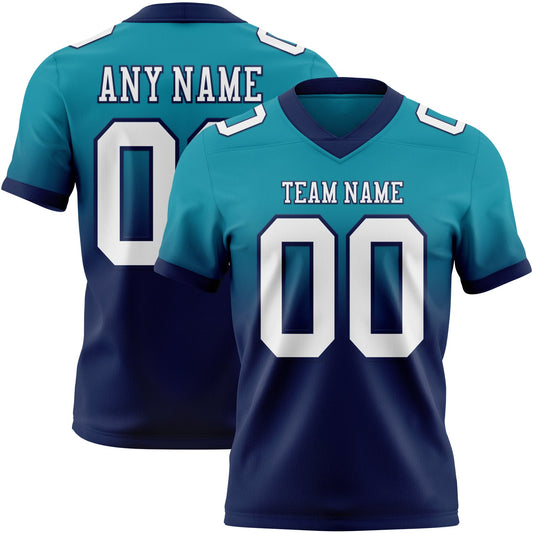 Custom Teal White-Navy Mesh Authentic Fade Fashion Football Jersey - Sky-Custom
