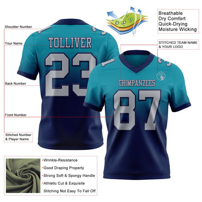 Custom Teal Gray-Navy Mesh Authentic Fade Fashion Football Jersey - Sky-Custom
