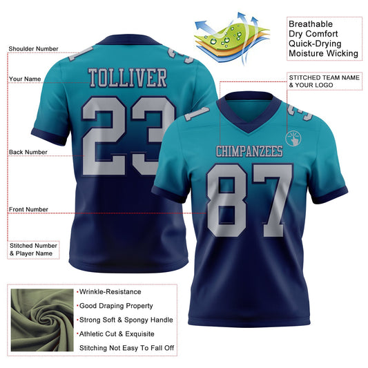 Custom Teal Gray-Navy Mesh Authentic Fade Fashion Football Jersey - Sky-Custom