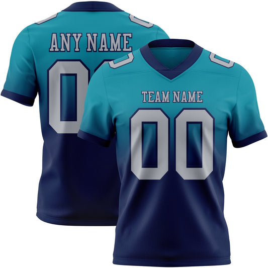 Custom Teal Gray-Navy Mesh Authentic Fade Fashion Football Jersey - Sky-Custom