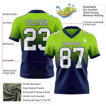 Custom Neon Green White-Navy Mesh Authentic Fade Fashion Football Jersey - Sky-Custom