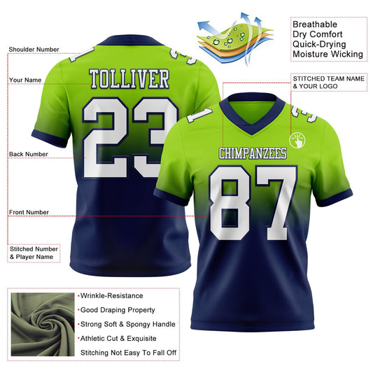 Custom Neon Green White-Navy Mesh Authentic Fade Fashion Football Jersey - Sky-Custom