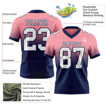 Custom Medium Pink White-Navy Mesh Authentic Fade Fashion Football Jersey - Sky-Custom
