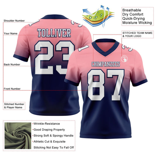 Custom Medium Pink White-Navy Mesh Authentic Fade Fashion Football Jersey - Sky-Custom