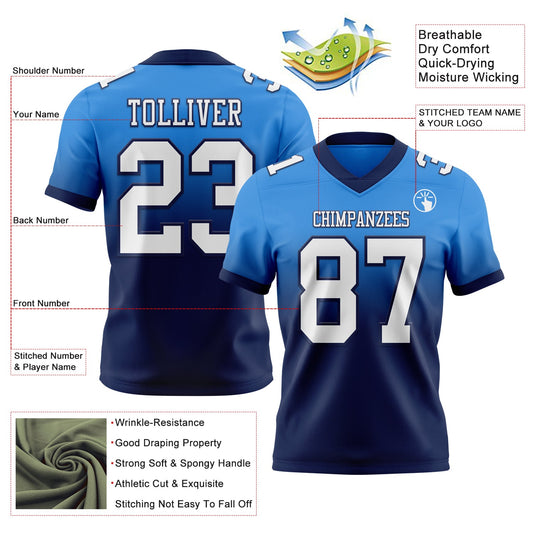 Custom Powder Blue White-Navy Mesh Authentic Fade Fashion Football Jersey - Sky-Custom
