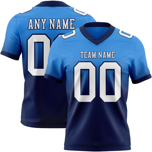 Custom Powder Blue White-Navy Mesh Authentic Fade Fashion Football Jersey - Sky-Custom