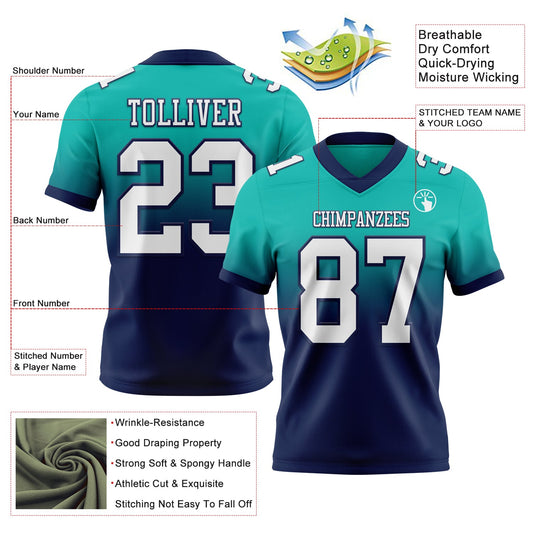 Custom Aqua White-Navy Mesh Authentic Fade Fashion Football Jersey - Sky-Custom