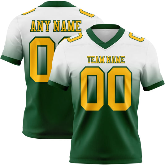 Custom White Gold-Green Mesh Authentic Fade Fashion Football Jersey - Sky-Custom