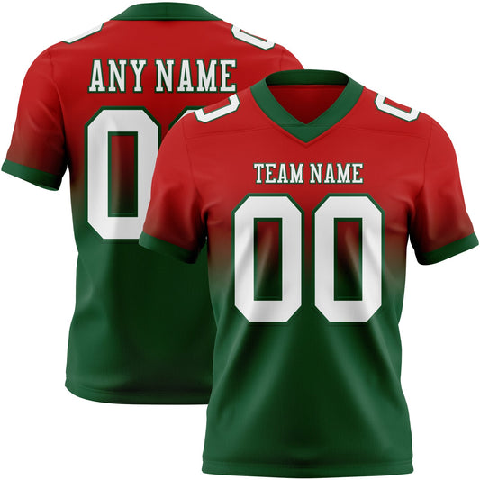 Custom Red White-Green Mesh Authentic Fade Fashion Football Jersey - Sky-Custom