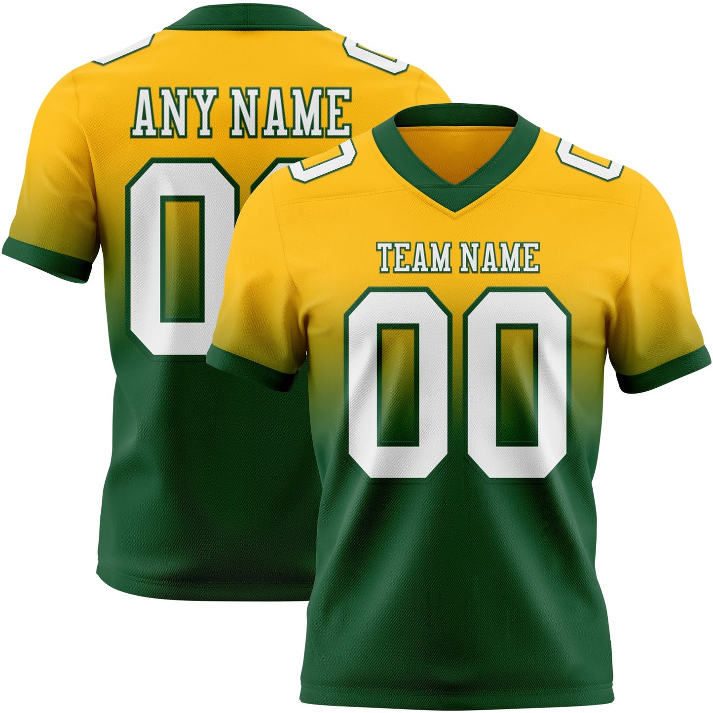 Custom Gold White-Green Mesh Authentic Fade Fashion Football Jersey - Sky-Custom