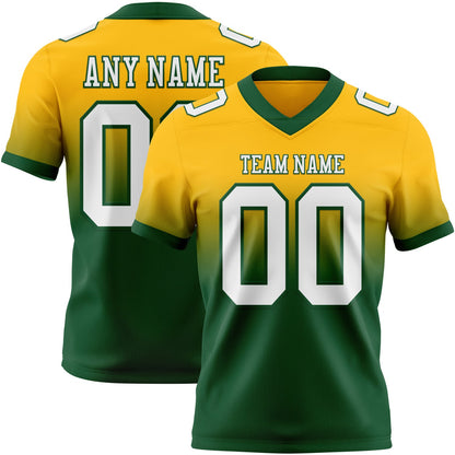 Custom Gold White-Green Mesh Authentic Fade Fashion Football Jersey - Sky-Custom