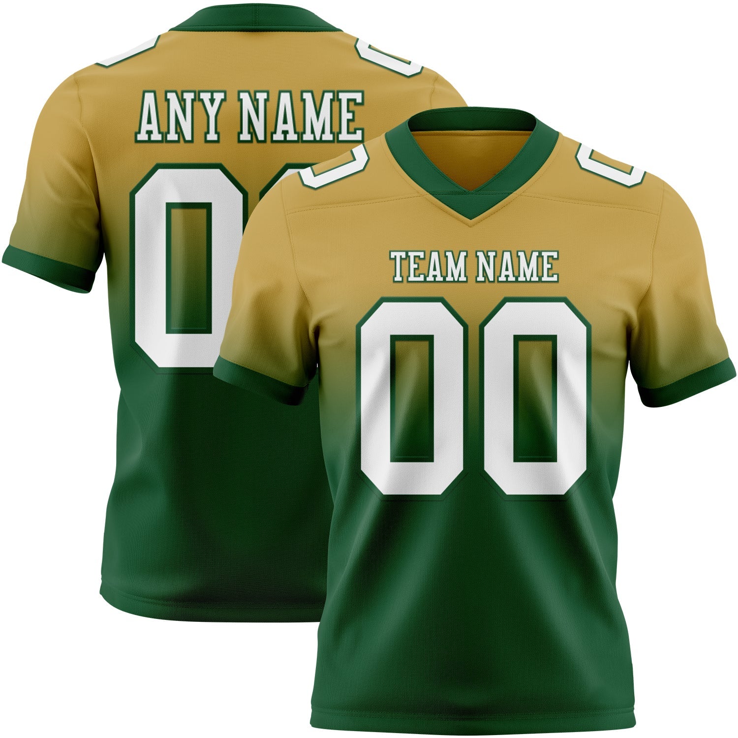 Custom Old Gold White-Green Mesh Authentic Fade Fashion Football Jersey - Sky-Custom