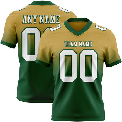 Custom Old Gold White-Green Mesh Authentic Fade Fashion Football Jersey - Sky-Custom