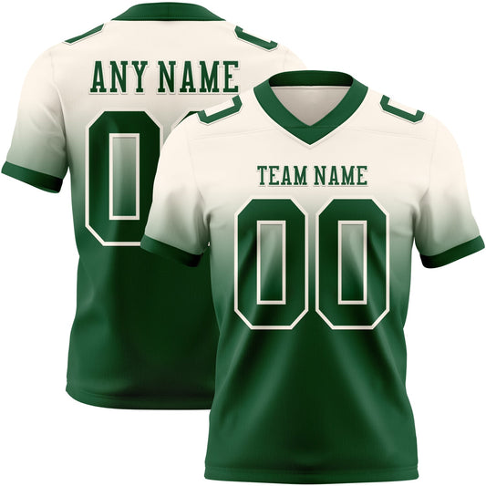 Custom Cream Green Mesh Authentic Fade Fashion Football Jersey - Sky-Custom