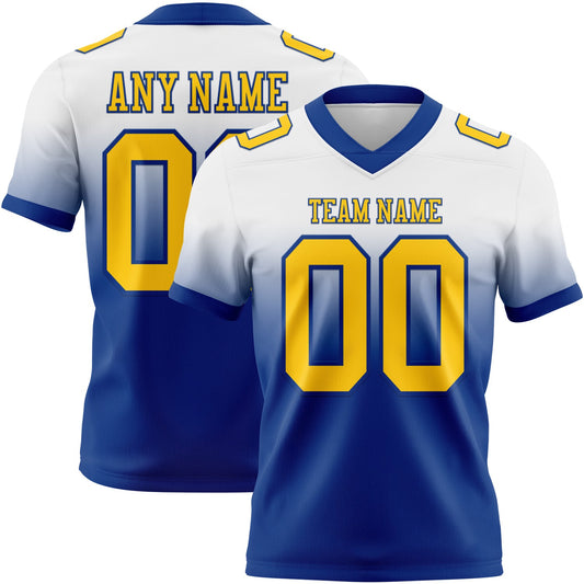 Custom White Yellow-Royal Mesh Authentic Fade Fashion Football Jersey - Sky-Custom