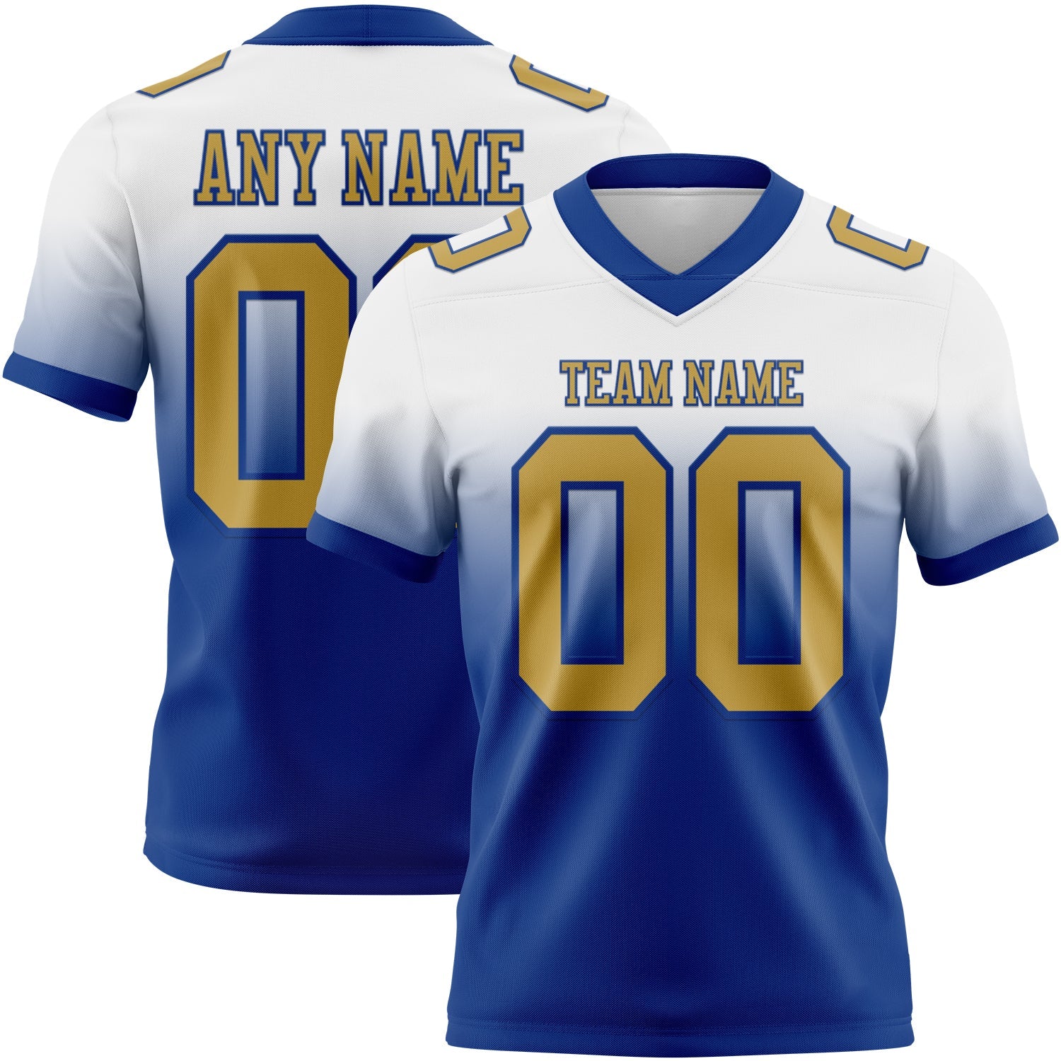 Custom White Old Gold-Royal Mesh Authentic Fade Fashion Football Jersey - Sky-Custom