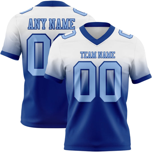 Custom White Light Blue-Royal Mesh Authentic Fade Fashion Football Jersey - Sky-Custom