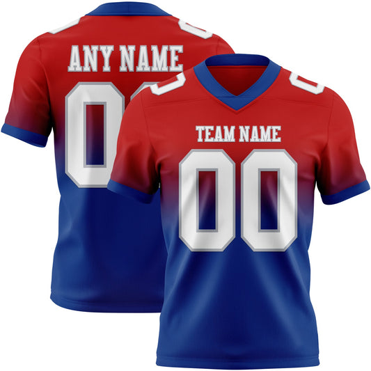 Custom Red White Royal-Gray Mesh Authentic Fade Fashion Football Jersey - Sky-Custom