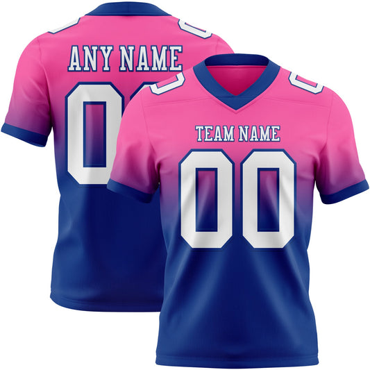 Custom Pink White-Royal Mesh Authentic Fade Fashion Football Jersey - Sky-Custom
