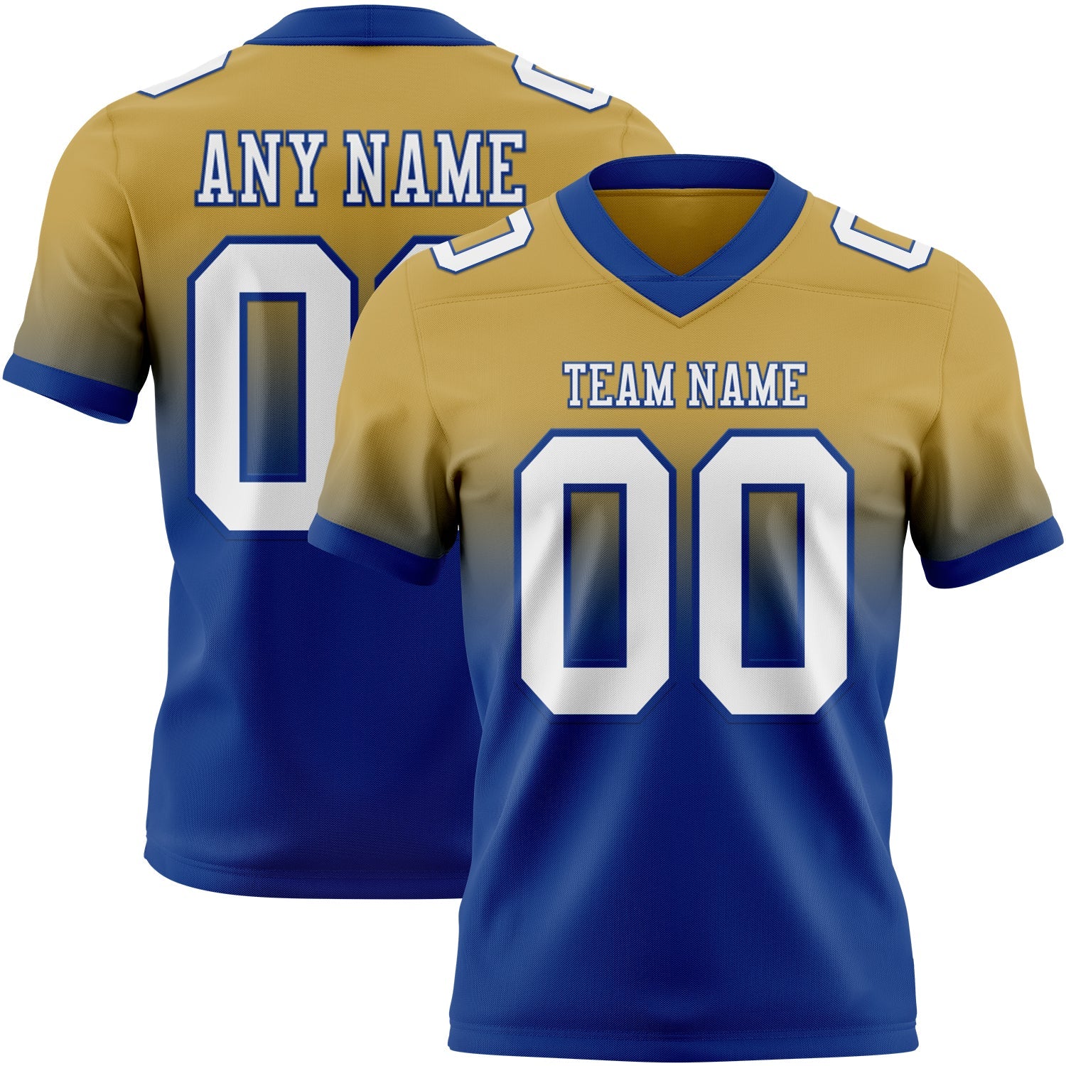 Custom Old Gold White-Royal Mesh Authentic Fade Fashion Football Jersey - Sky-Custom