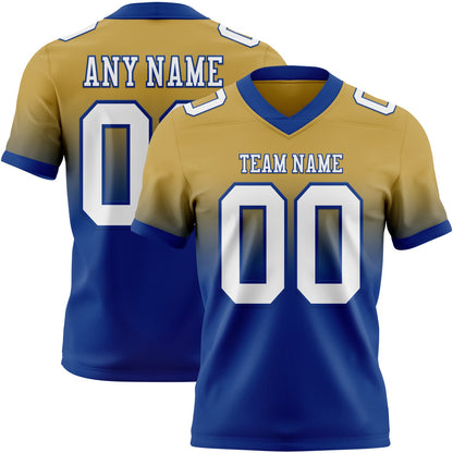 Custom Old Gold White-Royal Mesh Authentic Fade Fashion Football Jersey - Sky-Custom