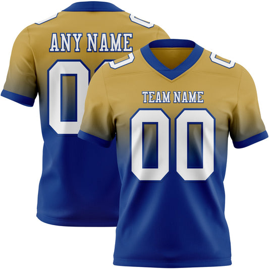 Custom Old Gold White-Royal Mesh Authentic Fade Fashion Football Jersey - Sky-Custom
