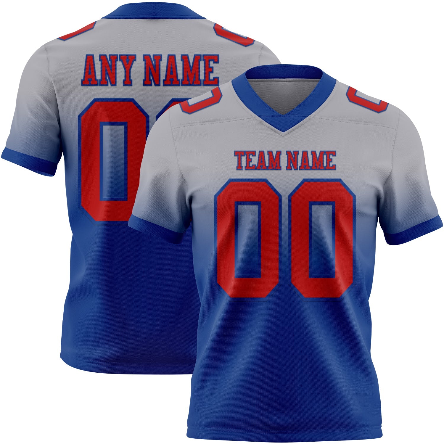 Custom Gray Red-Royal Mesh Authentic Fade Fashion Football Jersey - Sky-Custom