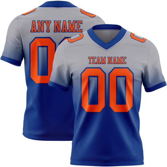 Custom Gray Orange-Royal Mesh Authentic Fade Fashion Football Jersey - Sky-Custom