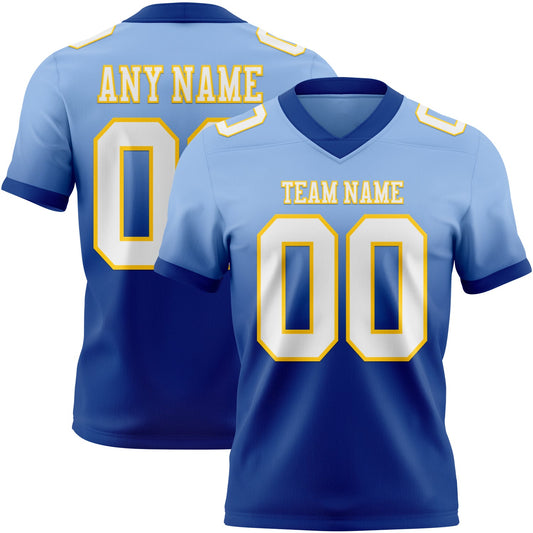 Custom Light Blue White Royal-Yellow Mesh Authentic Fade Fashion Football Jersey - Sky-Custom
