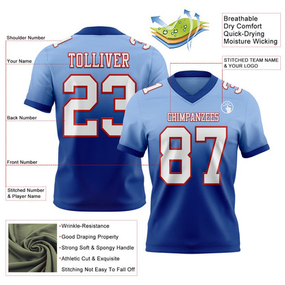Custom Light Blue White Royal-Red Mesh Authentic Fade Fashion Football Jersey - Sky-Custom