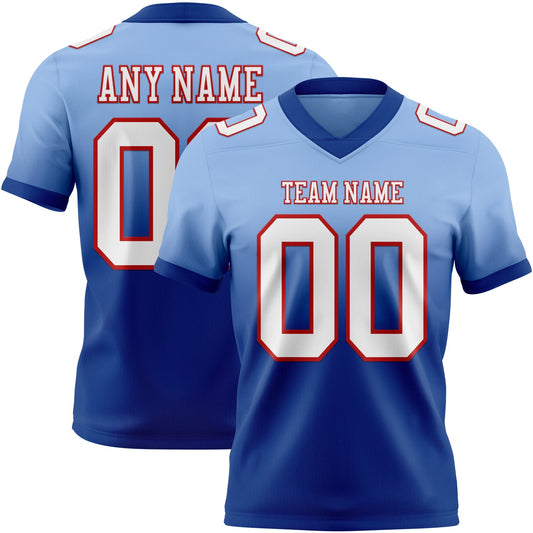 Custom Light Blue White Royal-Red Mesh Authentic Fade Fashion Football Jersey - Sky-Custom