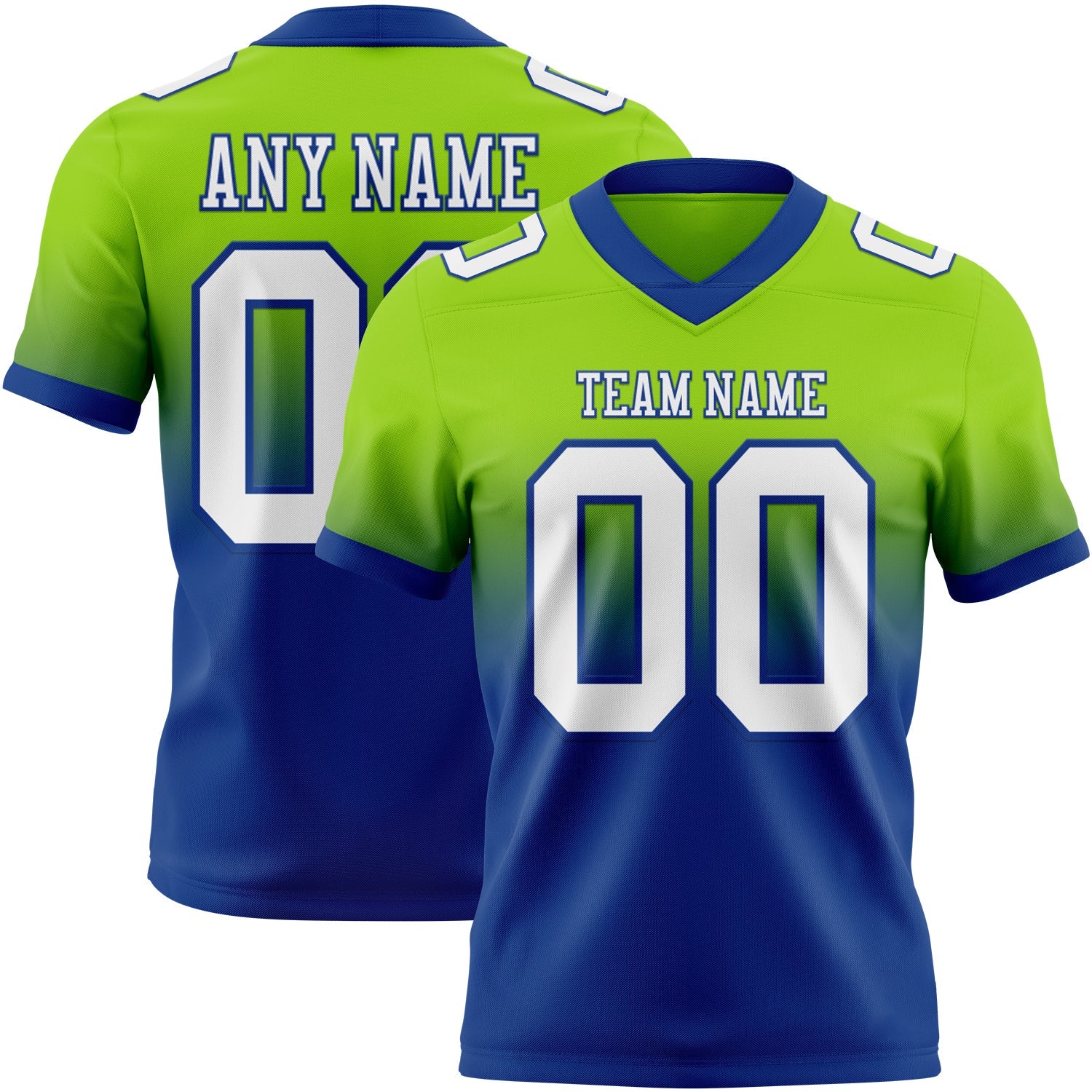 Custom Neon Green White-Royal Mesh Authentic Fade Fashion Football Jersey - Sky-Custom