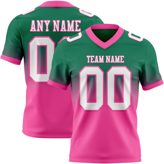 Custom Kelly Green White-Pink Mesh Authentic Fade Fashion Football Jersey - Sky-Custom