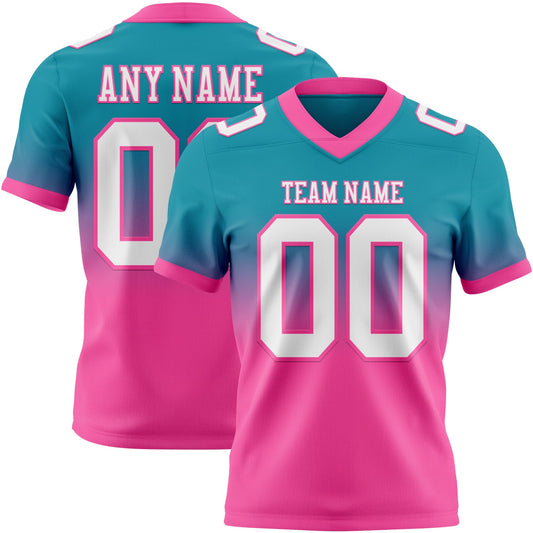 Custom Teal White-Pink Mesh Authentic Fade Fashion Football Jersey - Sky-Custom