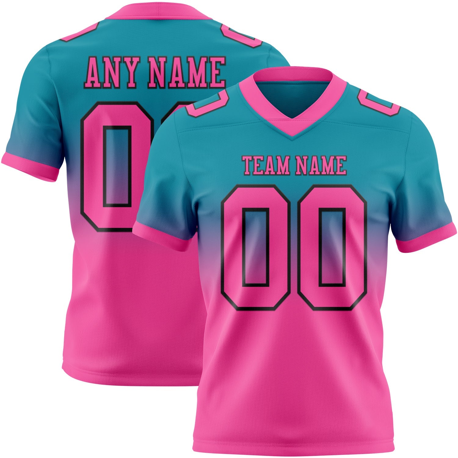 Custom Teal Pink-Black Mesh Authentic Fade Fashion Football Jersey - Sky-Custom