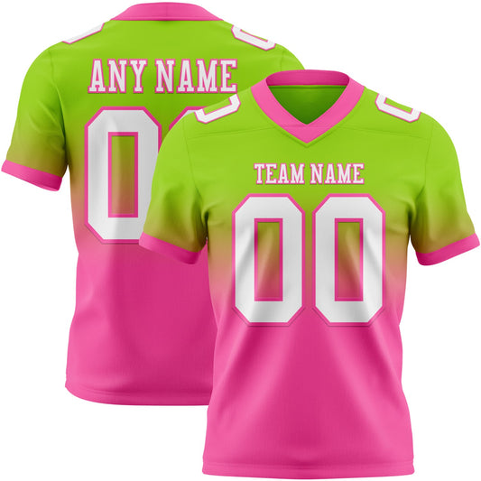 Custom Neon Green White-Pink Mesh Authentic Fade Fashion Football Jersey - Sky-Custom