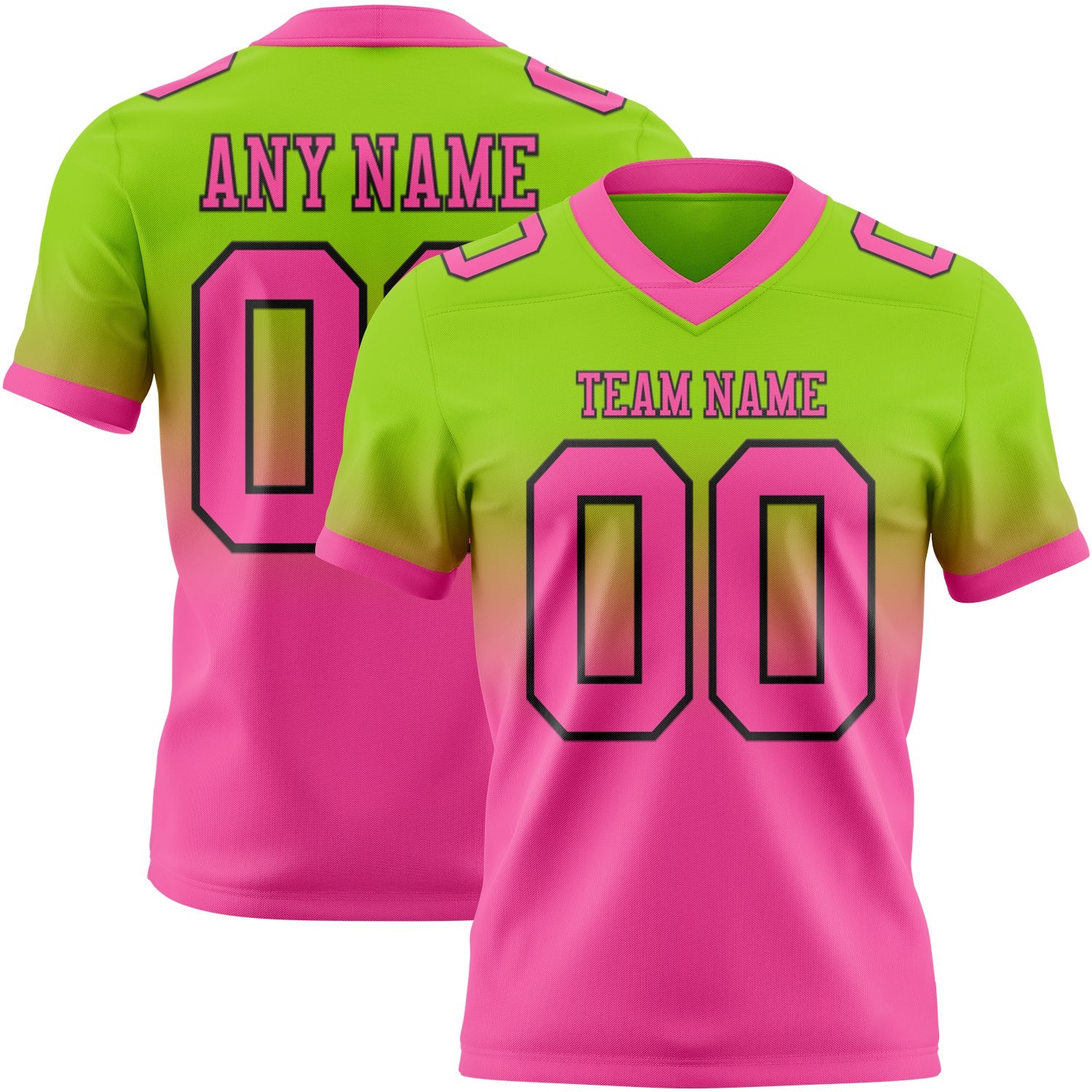 Custom Neon Green Pink-Black Mesh Authentic Fade Fashion Football Jersey - Sky-Custom