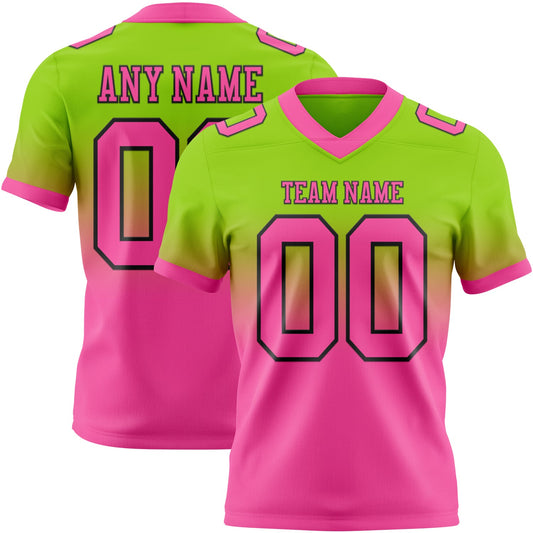 Custom Neon Green Pink-Black Mesh Authentic Fade Fashion Football Jersey - Sky-Custom