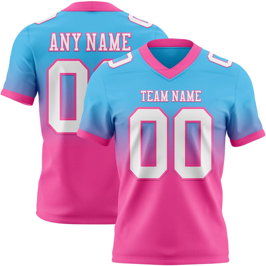 Custom Sky Blue White-Pink Mesh Authentic Fade Fashion Football Jersey - Sky-Custom