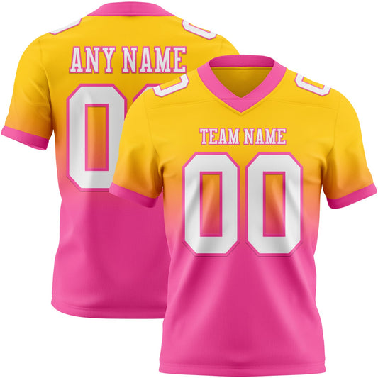 Custom Yellow White-Pink Mesh Authentic Fade Fashion Football Jersey - Sky-Custom