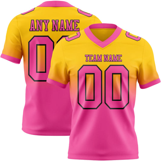 Custom Yellow Pink-Black Mesh Authentic Fade Fashion Football Jersey - Sky-Custom